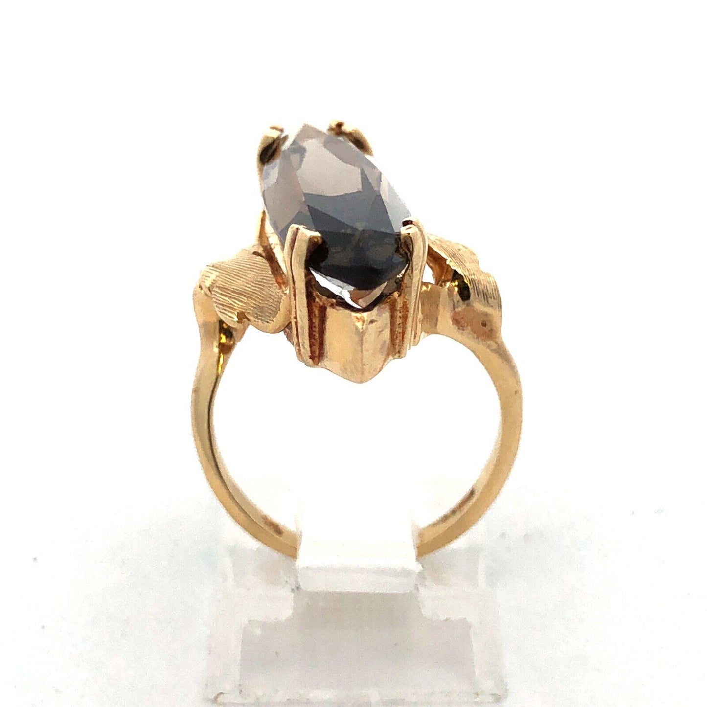 Vintage 14K Yellow Gold Marquise Quartz Statement Finger Cocktail Ring