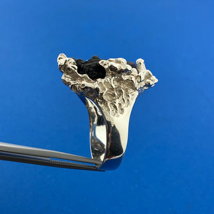 Artisan Sterling Silver Natural Ston\e Chunky Free Form Cast Statement Ring