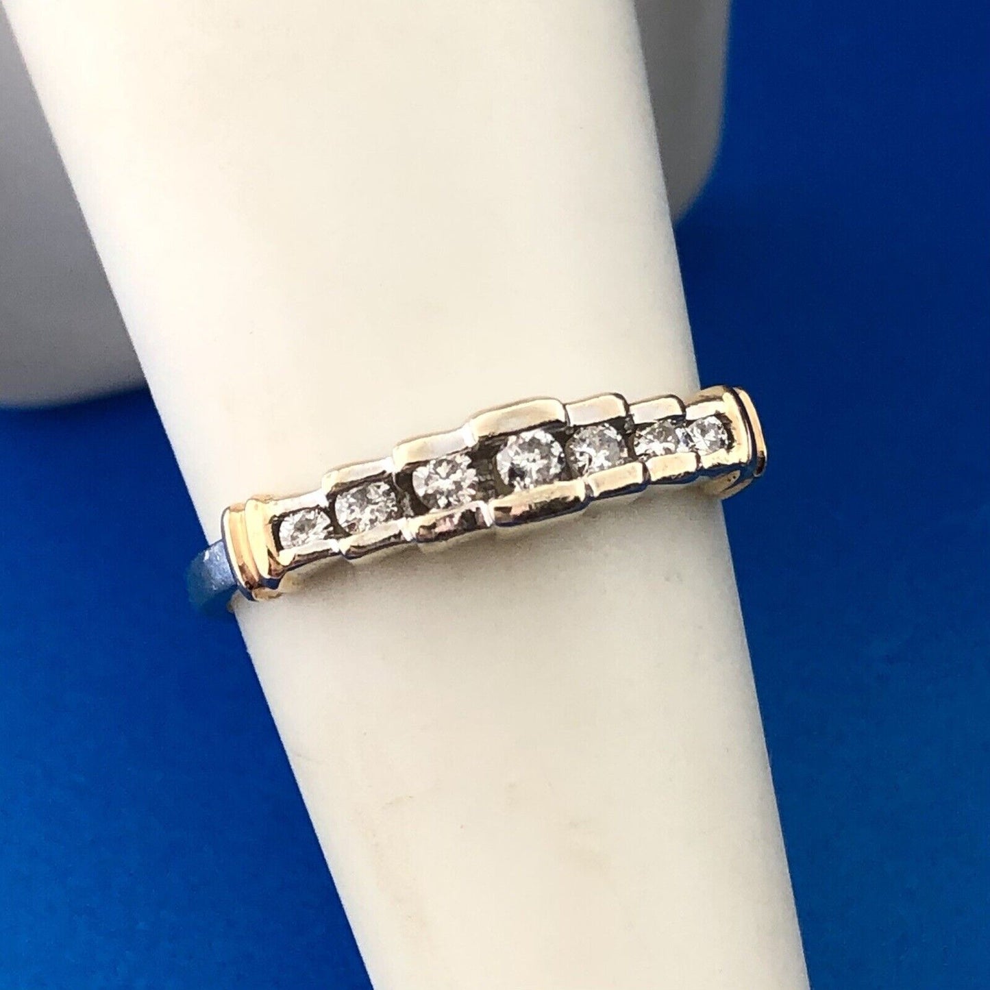 Mid Century 14K Yellow White Gold Diamond Channel Set Waterfall Wedding Ring