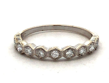 Designer CI 14K White Gold Round Diamond Hexagon Wedding Anniversary Band Ring