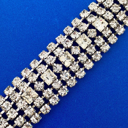 Vintage Haute Couture Silver Tone Rhinestone Five Row Statement Tennis Bracelet