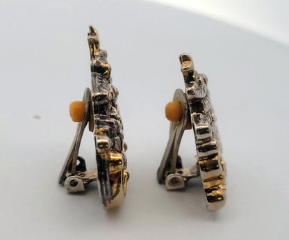 Vintage Silver Gold Tone Santa & Sled Brooch/Pendant Clip Earrings 3 Pc Set