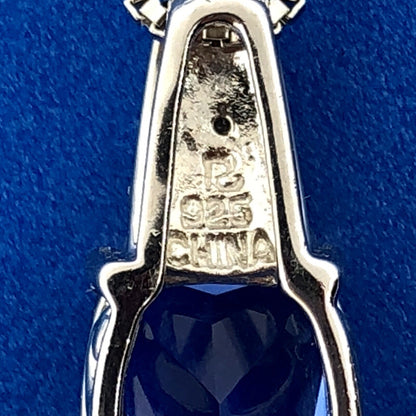 925 Sterling Silver Blue Cubic Zirconium with Diamond Accent Pendant Necklace
