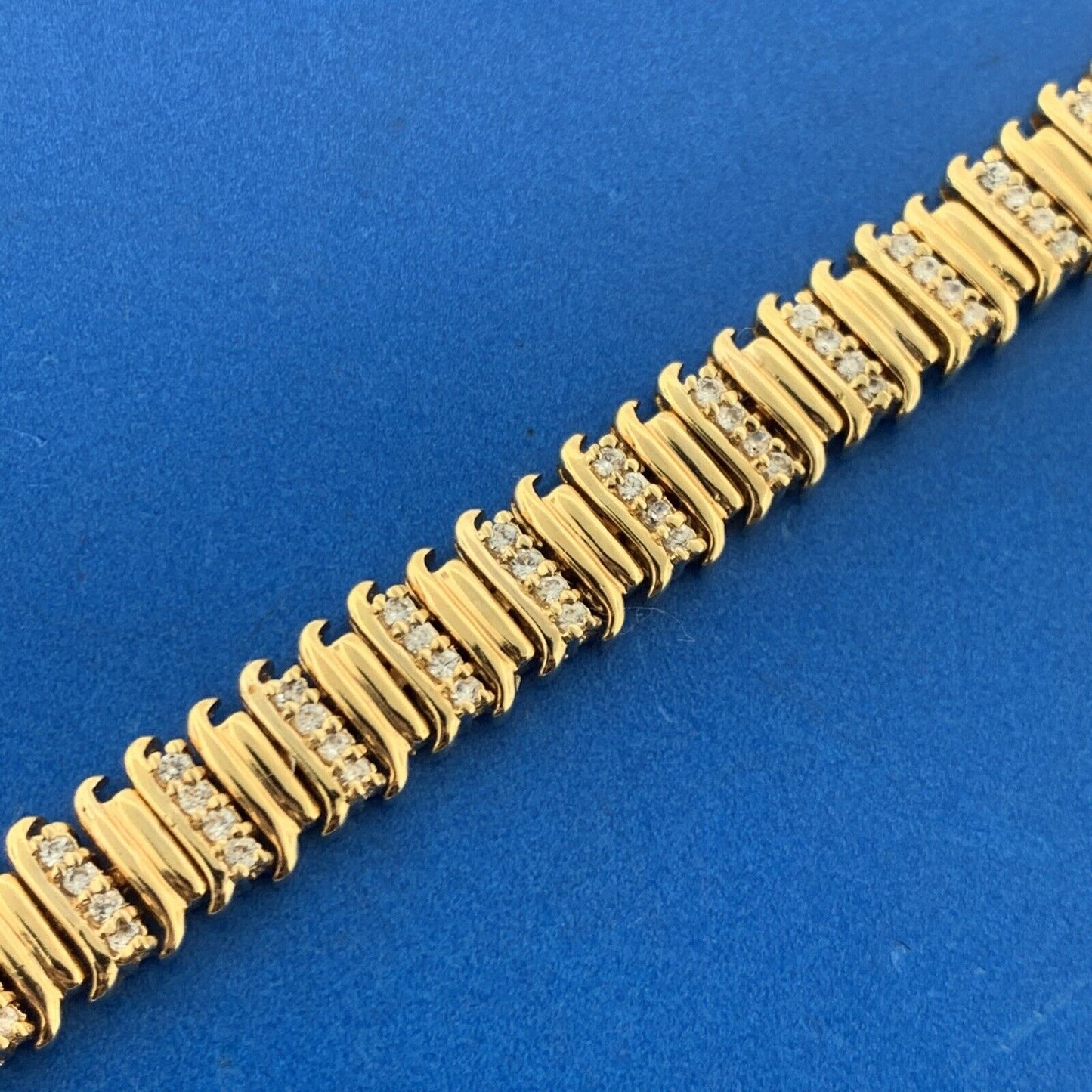 Designer 925 Sterling Silver Vermeil Gold Diamond Statement Tennis Bracelet