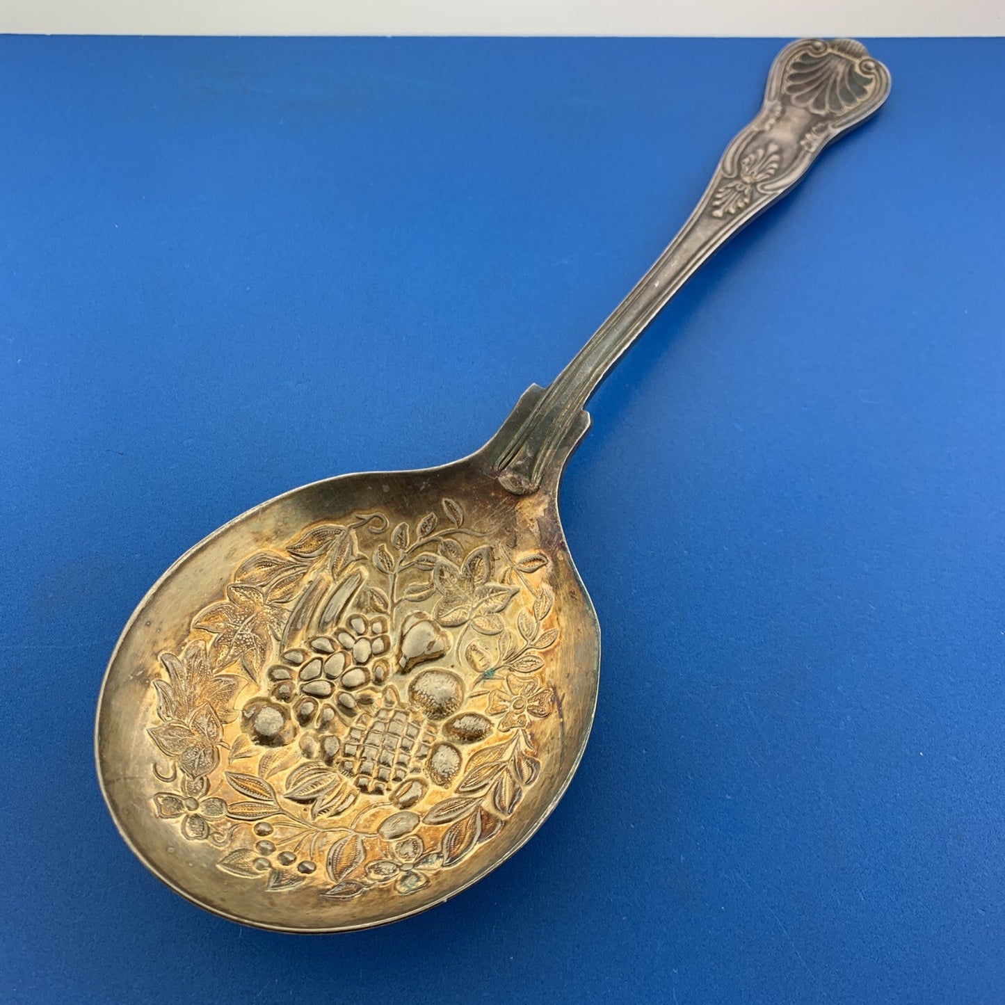 WA England 3 Pc Silverplate Kings Pattern Repousse Gold Wash Large Berry Spoons
