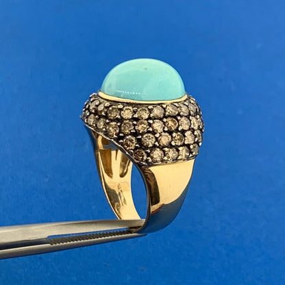 LeVian 14 Yellow Gold Turquoise Chocolate Diamond Statement Dome Ring