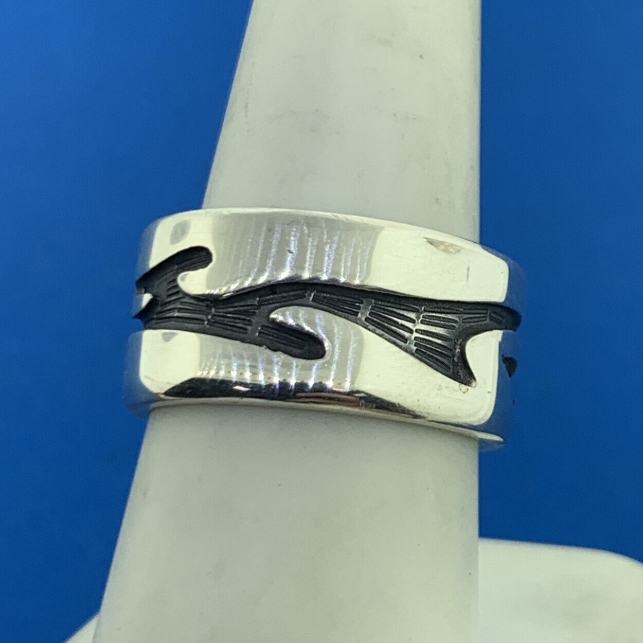 Vintage Mexico 925 Sterling Silver Modernist Storyteller Wide Cigar Band Ring