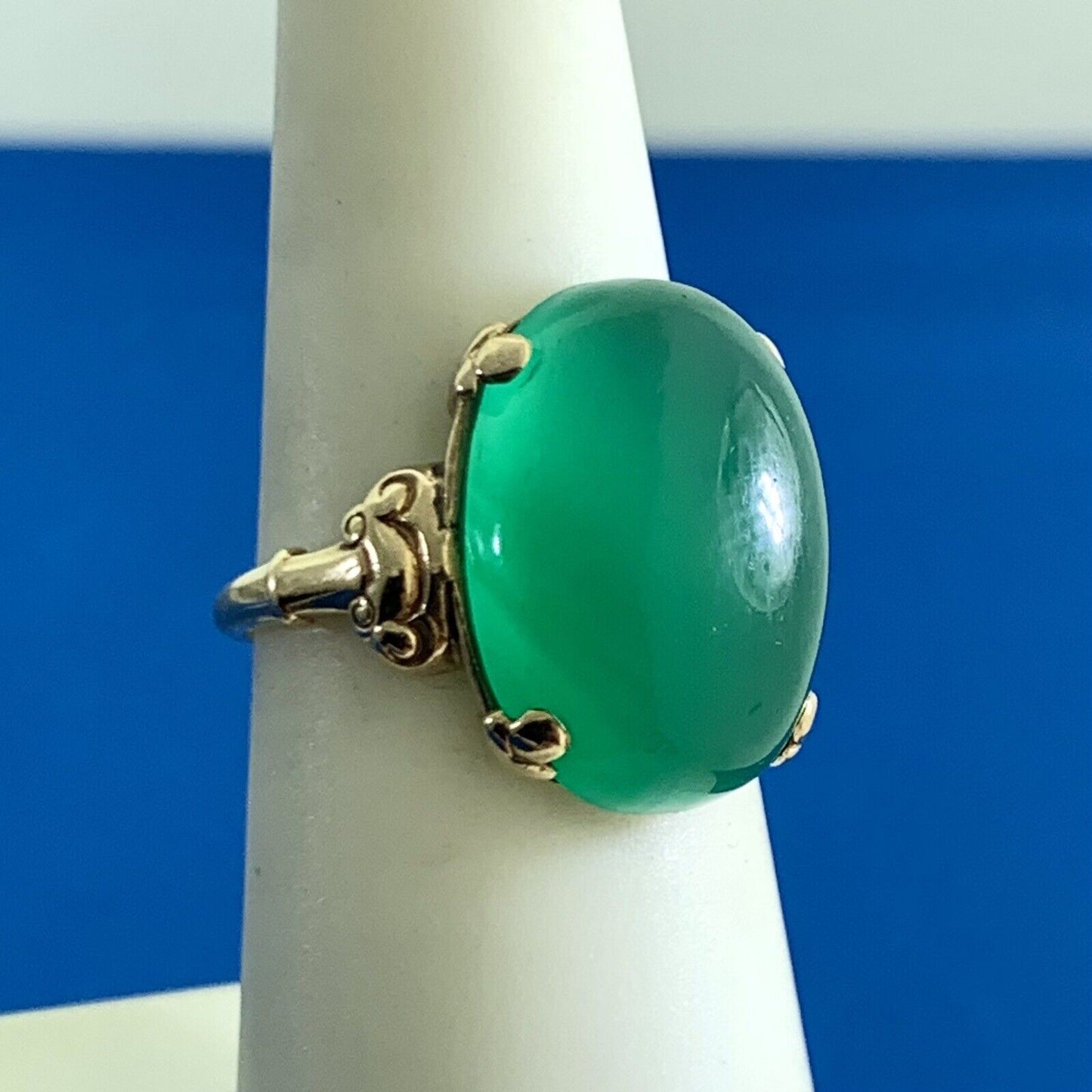 Designer Oval Green Tourmaline 10K Yellow Gold Statement Cocktail Ring