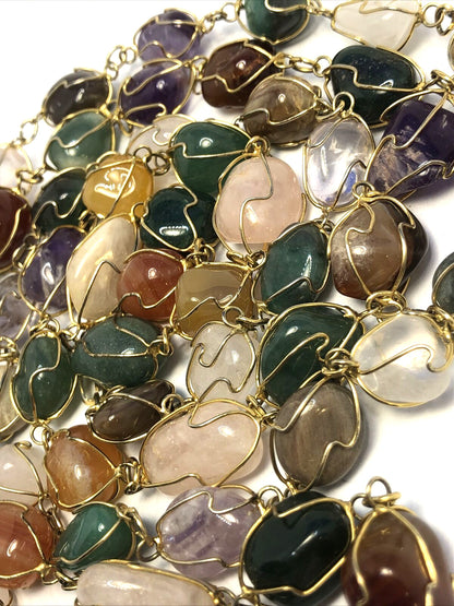 Artisan Gold Tone Wire Wrapped Semi Precious Multi Gemstone Lot Of 2 Necklaces