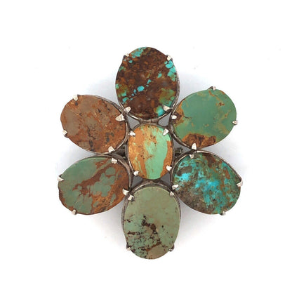 Vintage Native American Sterling Silver Turquoise Flower Statement Pendant