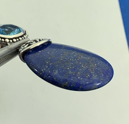 AF Sterling Silver Lapis-Lazuli Blue Cubic Zirconia Balinese Style Drop Pendant