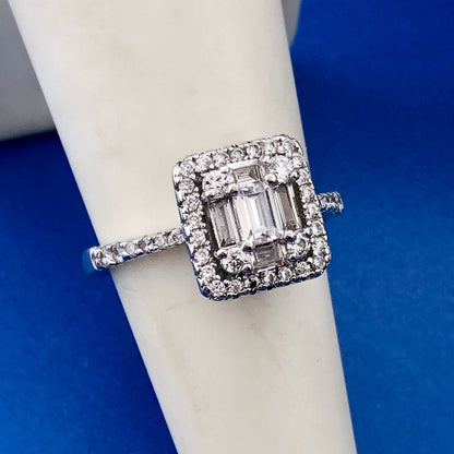 Stunning 925 Sterling Silver Cubic Zirconia CZ Halo Cluster Engagement Ring