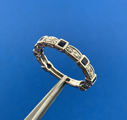 Gorgeous 14k White Gold Round Cut Diamond Princess Blue Sapphire Ring Size 7