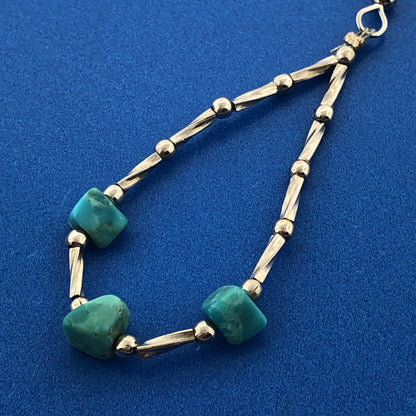 Vintage 925 Sterling Silver Turquoise Ball Beaded Oblong Soft Hoop Earrings