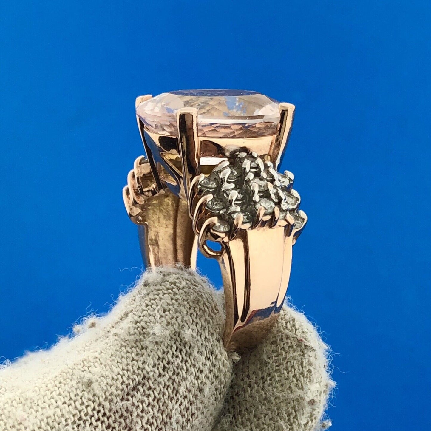 Designer 14K Rose Gold Morganite Solitaire Diamond Accented Statement Ring