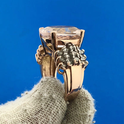 Designer 14K Rose Gold Morganite Solitaire Diamond Accented Statement Ring