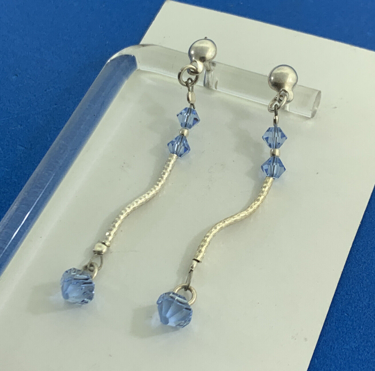 Fabaro 925 sterling silver blue glass bead dangle stud earrings