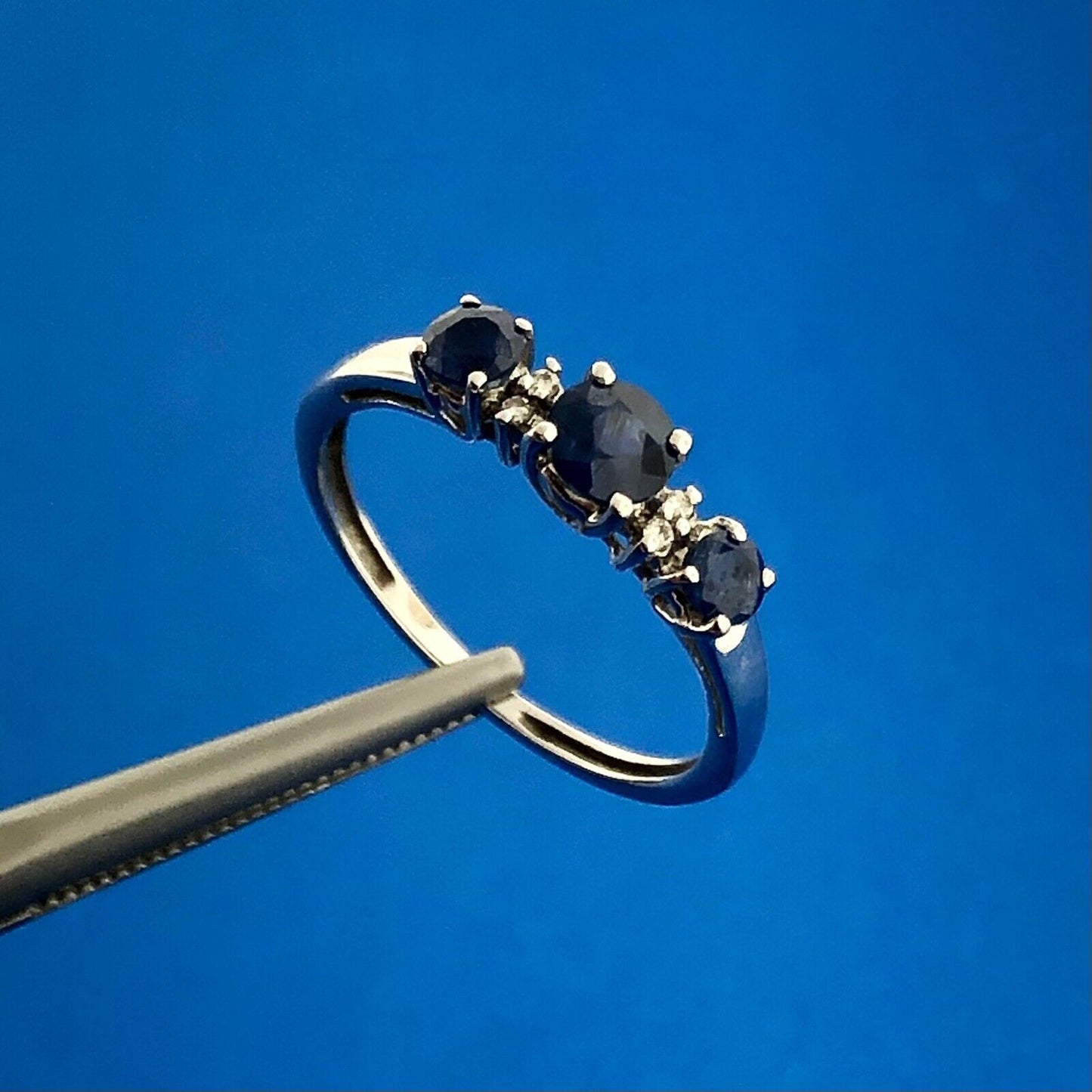 14K White Gold Sapphire Diamond September Anniversary Occasion Stackable Ring