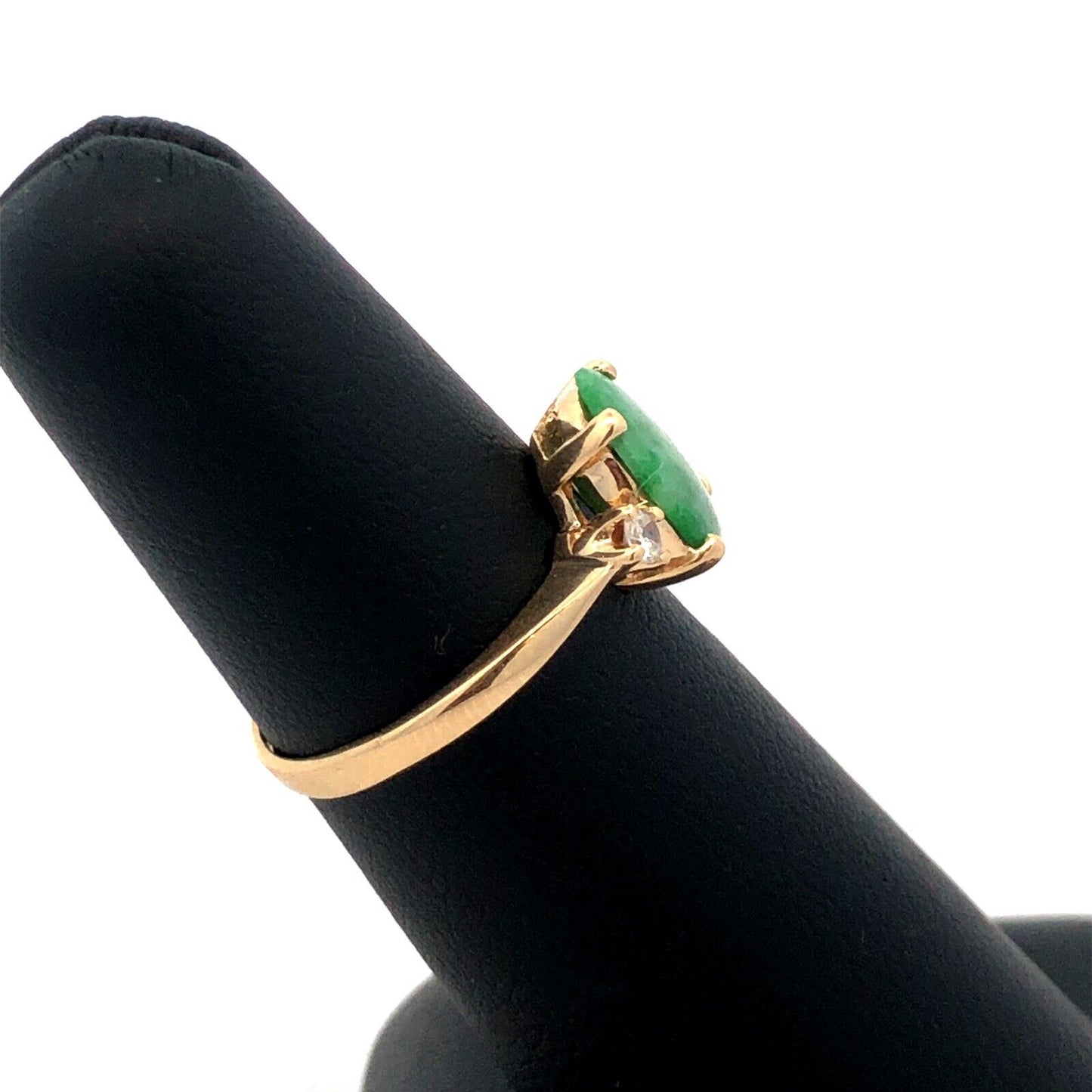 Designer KIN 14K Yellow Gold Oval Green Jade Round Diamond Accents Ring