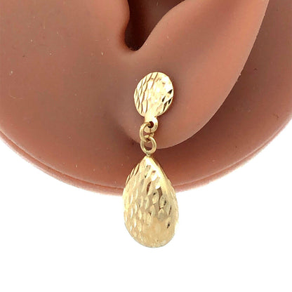 Designer SLC 14K Yellow Gold Textured Teardrop Drop Dangle Stud Earrings