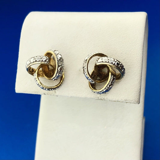 Gold Vermeil Sterling Silver Diamond Triple Interlocked Ring Stud Earrings