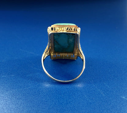 Art Deco Designer G & Co 14K White Gold Turquoise Filigree Statement Dinner Ring