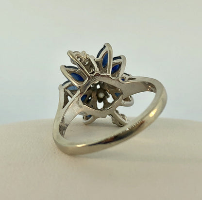Vintage 14K White Gold Diamond Sapphire Waterfall September Anniversary Ring