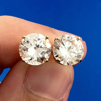 Stunning 14K Yellow Gold Round 4tcw Cubic Zirconia Wedding Bling Stud Earrings