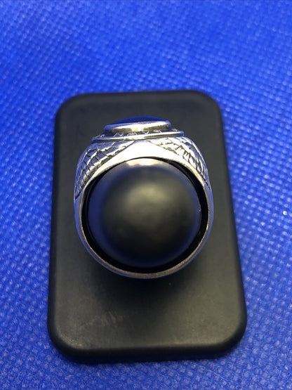 Designer Sterling Silver Oval Blue Glass United States Navy Insignia Dome Ring