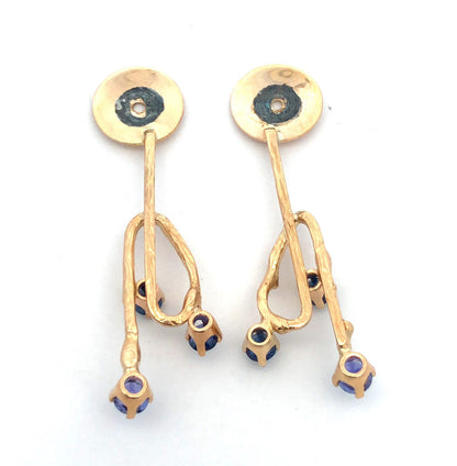 Vintage 14K Yellow Gold Sapphire Amethyst Textured Branch Dangle Earring Jackets