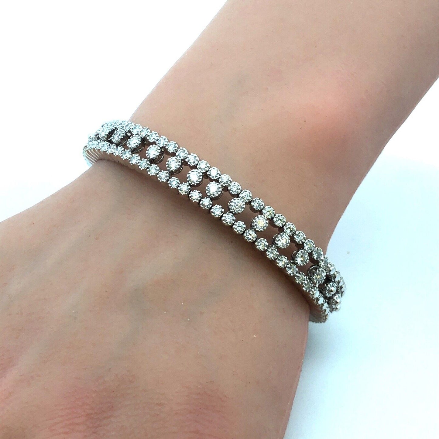 14K White Gold Round Diamond Stackable Statement Cuff Bracelet