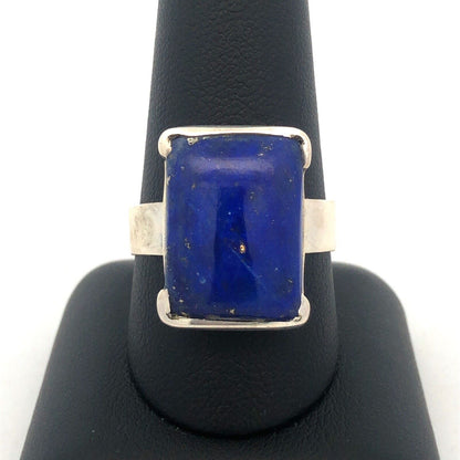 Vintage 925 Sterling Silver Rectangle Lapis Lazuli Bezel Ring