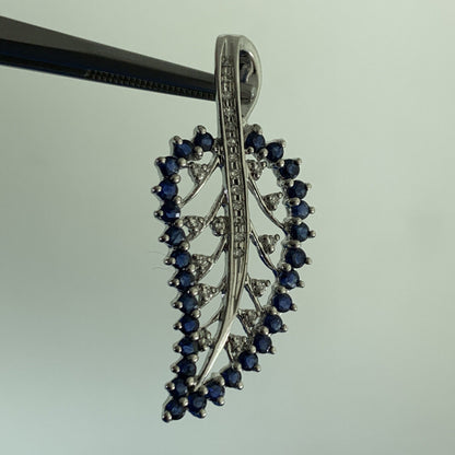 Designer GRP Blue Sapphire Diamond 925 Sterling Silver Leaf Nature Pendant