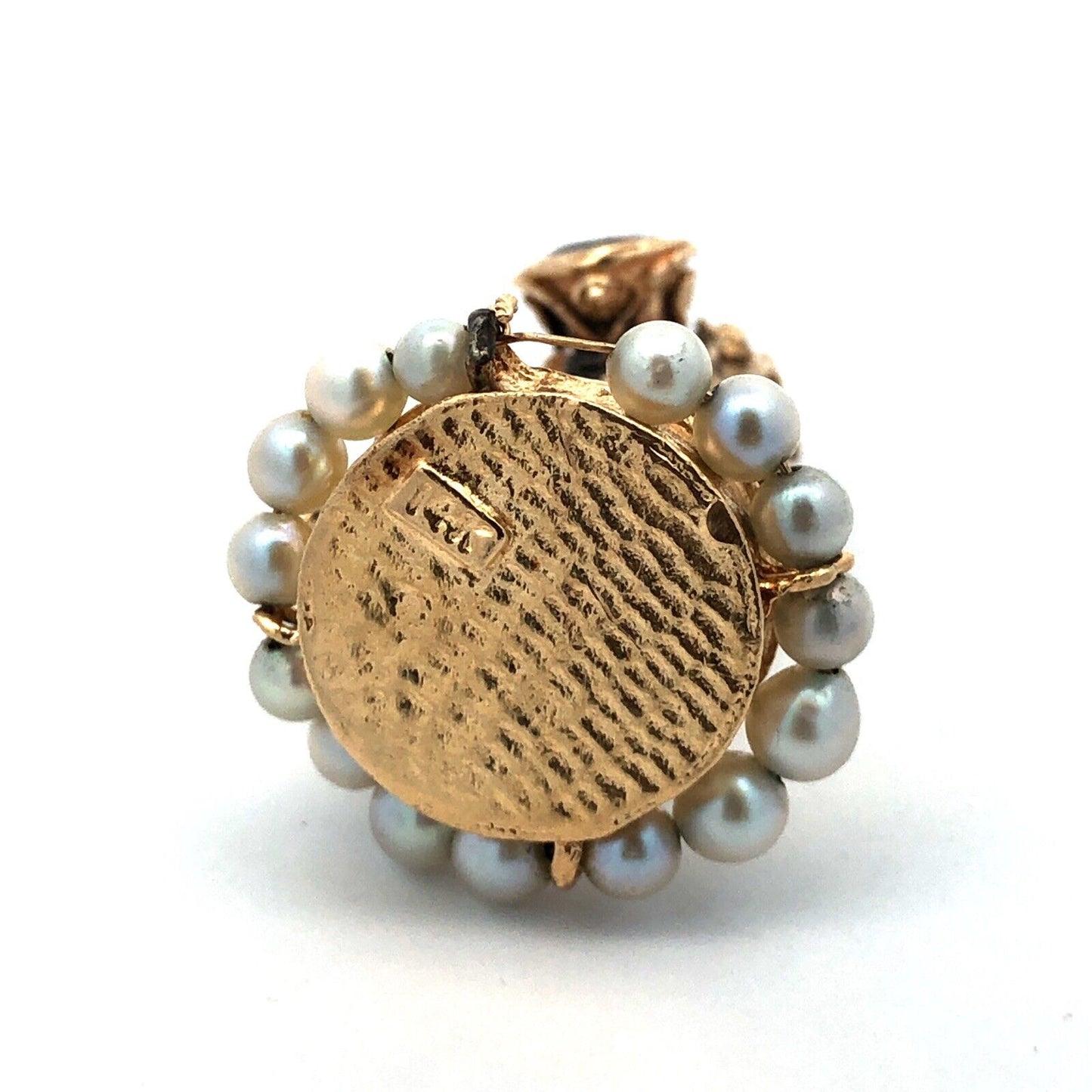 Art Nouveau 14K Yellow Gold Garnet Pearl Turquoise Coral Telephone Pendant