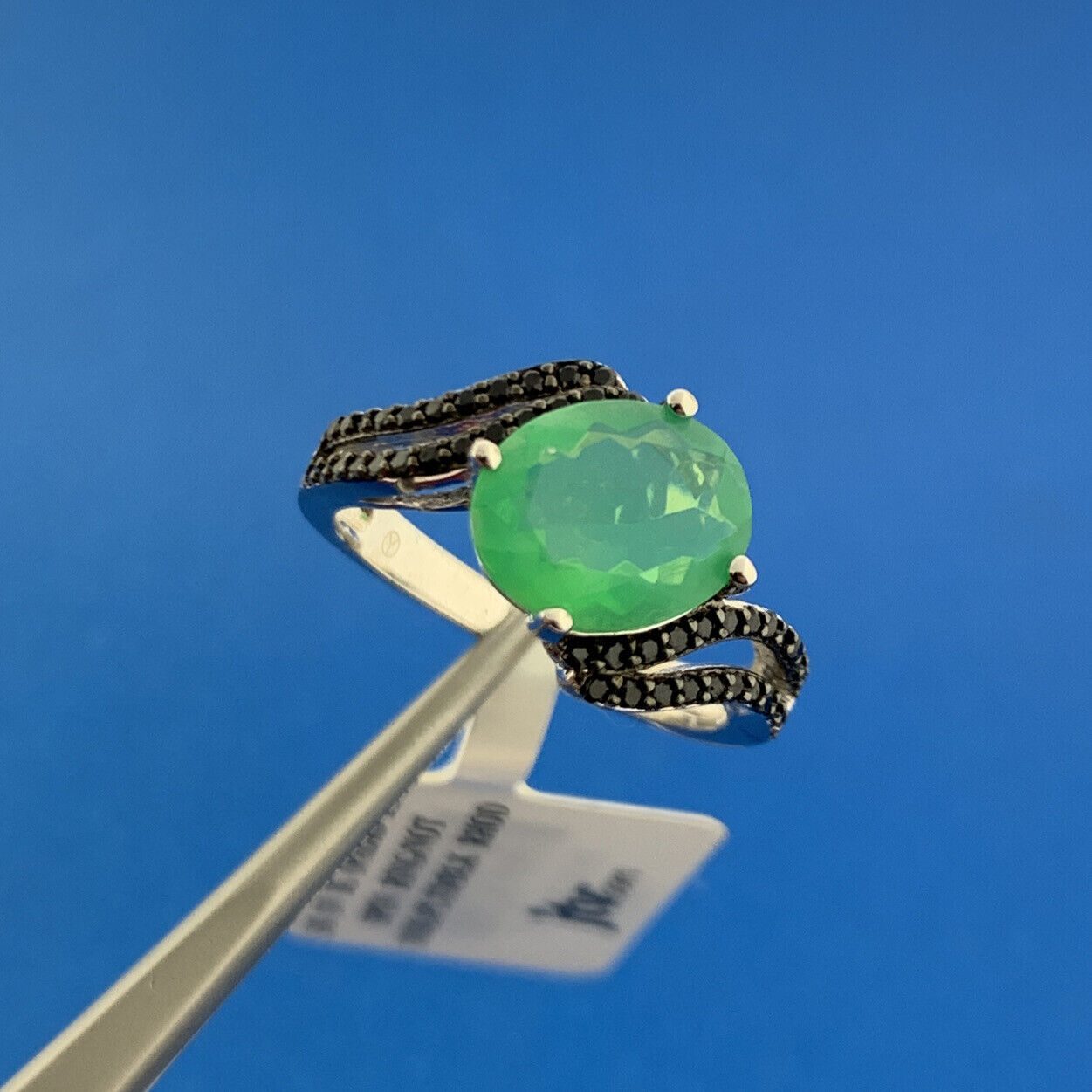 JTV.Com Designer 925 Sterling Silver Blue Opal Black Spinel Ring New With Tags