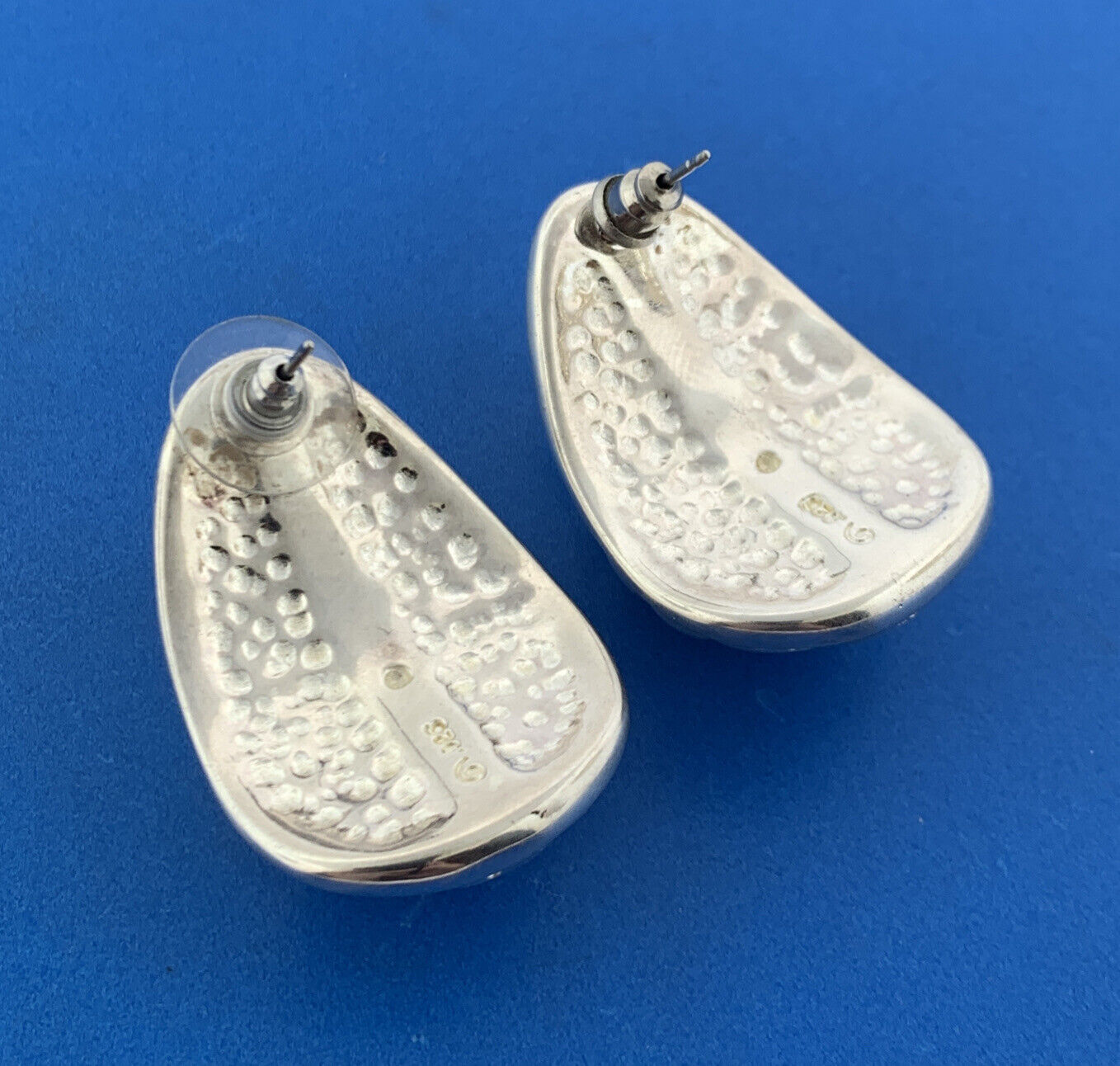 Designer Sterling Silver 925 Curved Hexagon Turtle Shell Statement Stud Earrings