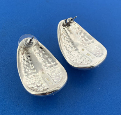 Designer Sterling Silver 925 Curved Hexagon Turtle Shell Statement Stud Earrings