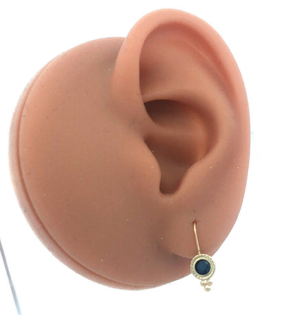 14K Yellow Gold Blue Sapphire Drop Wire Thread Earrings