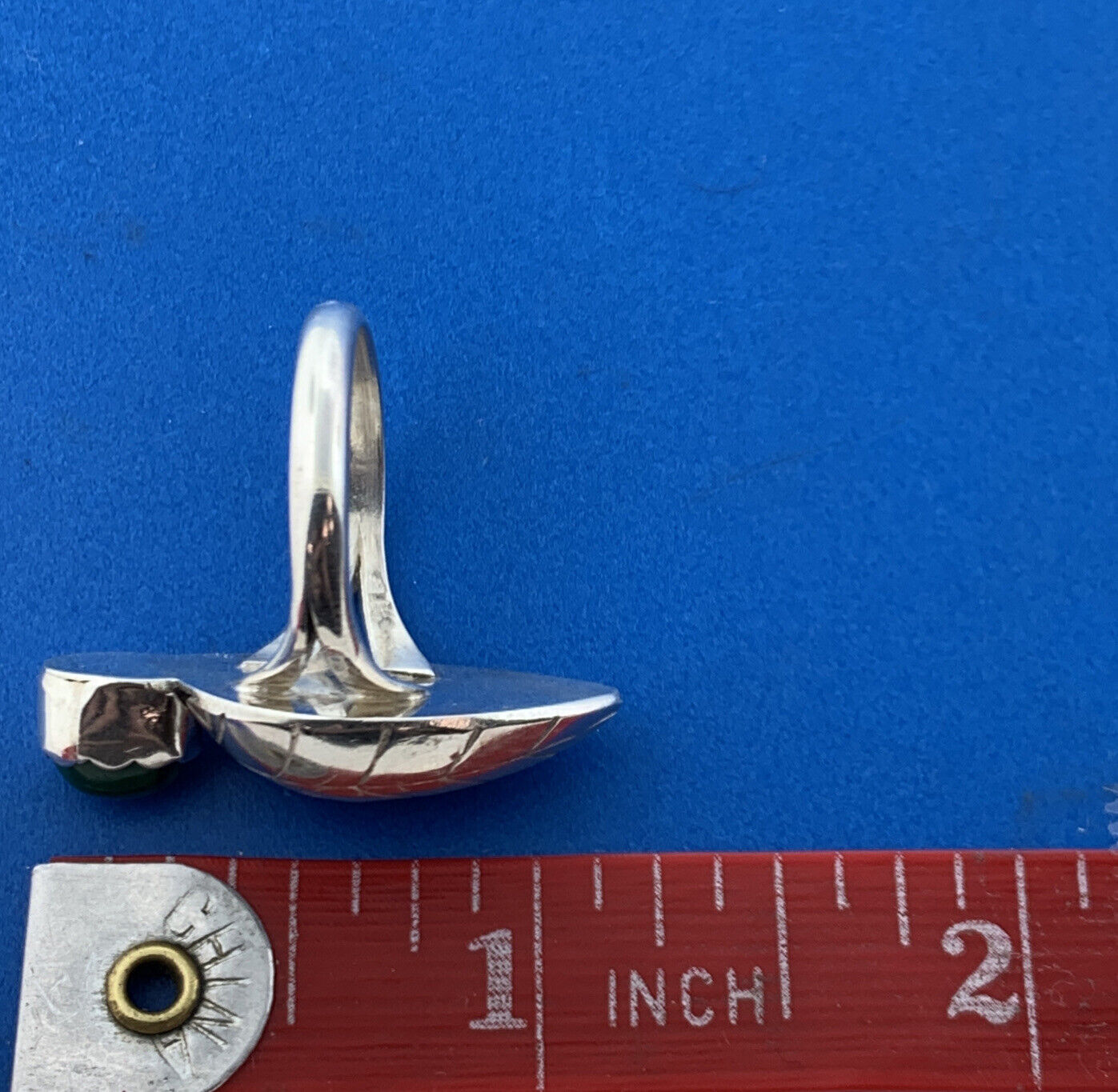 Stunning Sterling Silver 925 Cabochon Oval Green Malachite Floral Ring Size 8