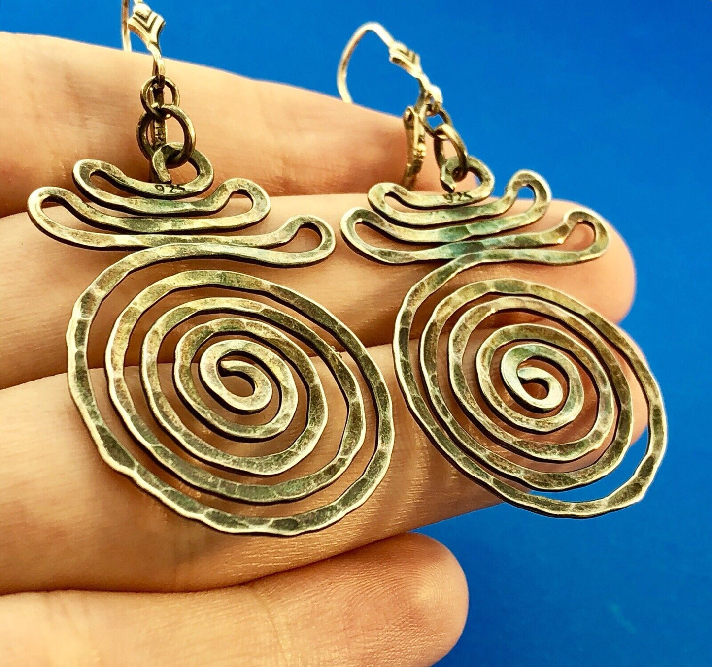 Retro Modernist Sterling Silver 925 Free Form Crop Circle Drop Dangle Earrings