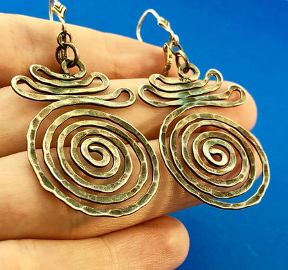 Retro Modernist Sterling Silver 925 Free Form Crop Circle Drop Dangle Earrings