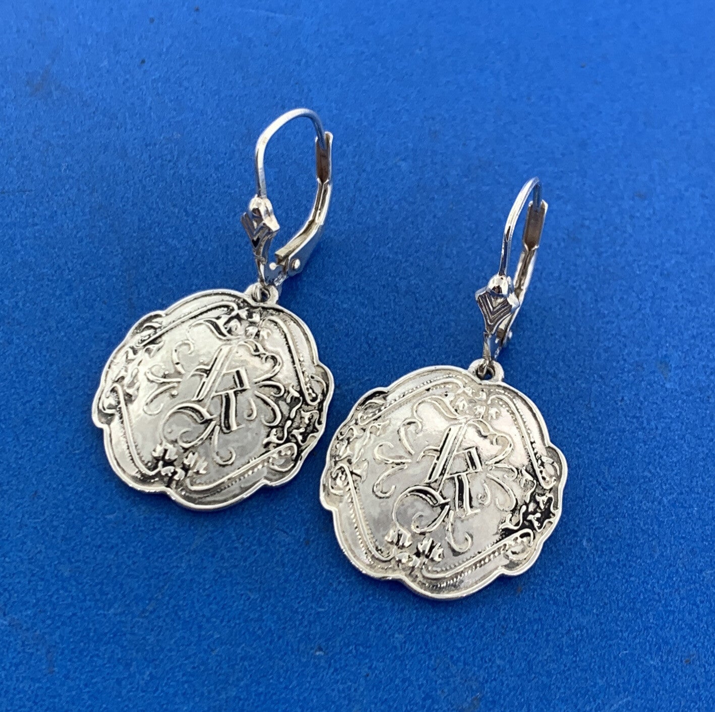 Designer Shavarsh K 925 Sterling Silver Floral Scroll Disc Drop Dangle Earrings