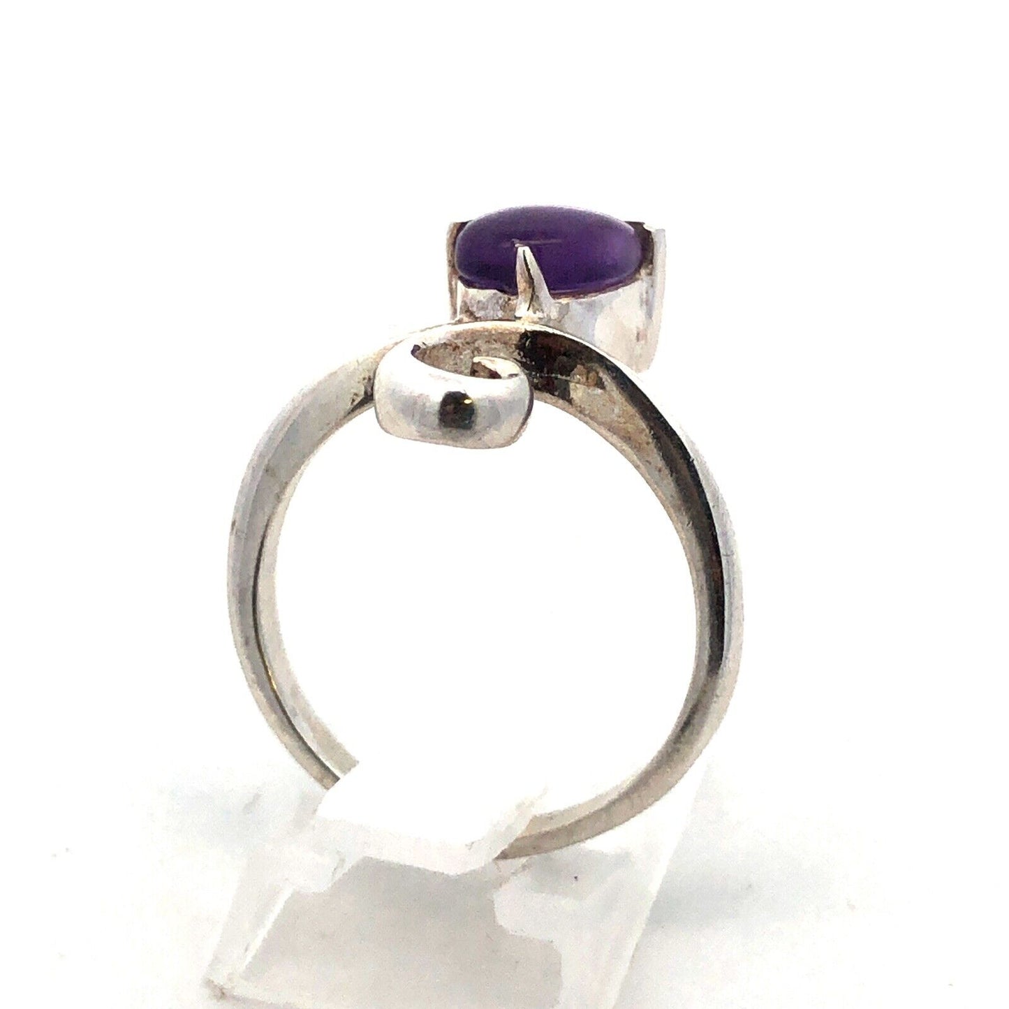 Sophia Fiori 925 Sterling Silver Natural Amethyst Cabochon Modernist Bypass Ring