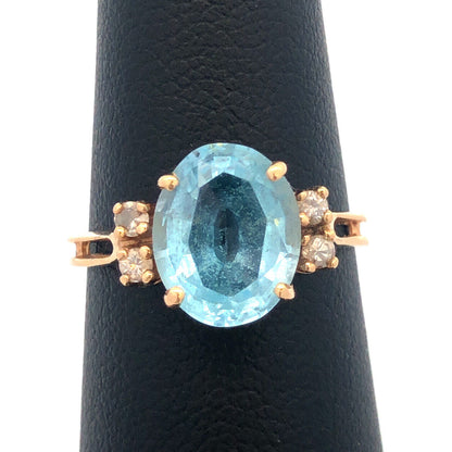 Elegant 14K Yellow Gold Blue Topaz Diamond Cocktail December Anniversary Ring