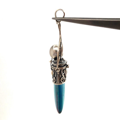 Vintage 925 Sterling Silver Iridescent Crystal Glass Snuff Filigree Box Pendant