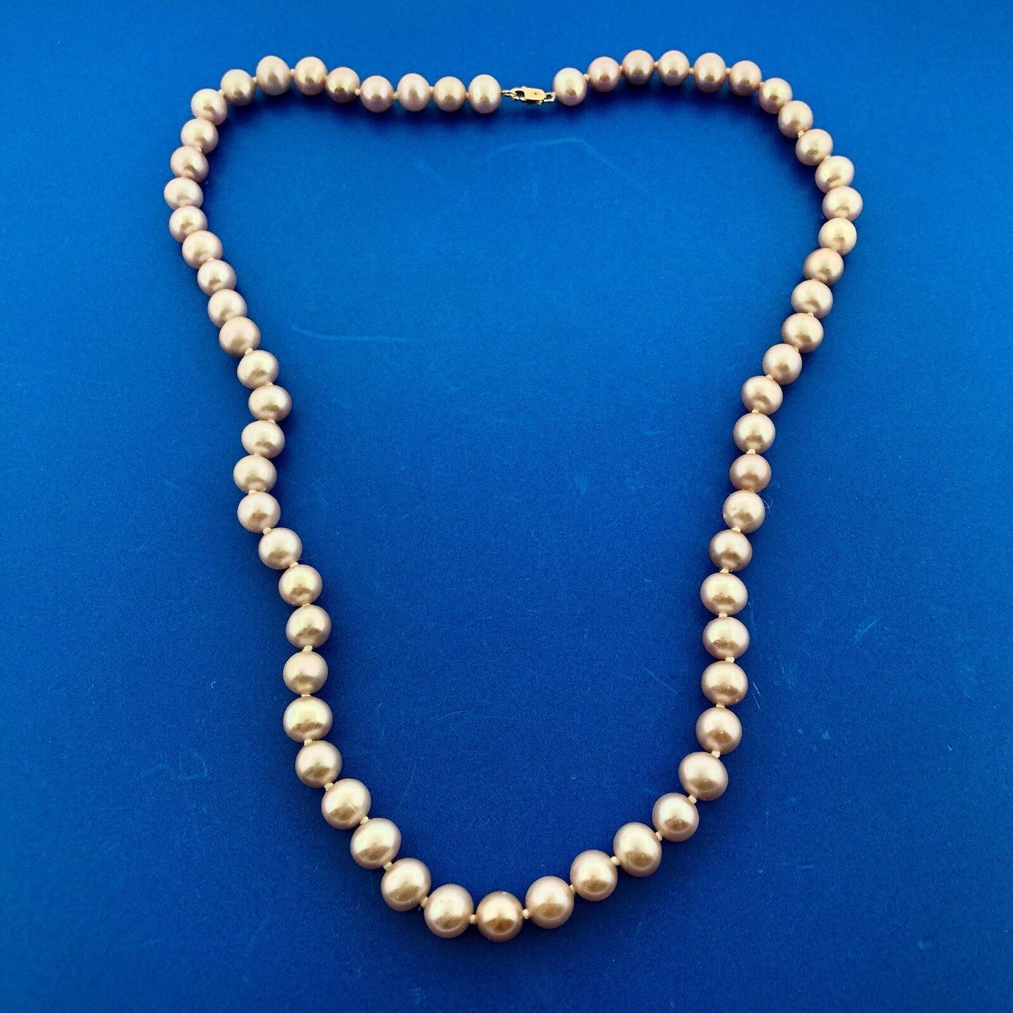 Vintage 14K Yellow Gold Pink Pearl Knotted June Bridal Anniversary Necklace