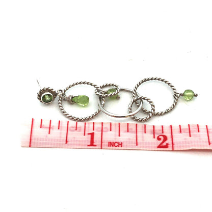 Designer 925 Sterling Silver Peridot Bead 5 Circle Drop Dangle Stud Earrings