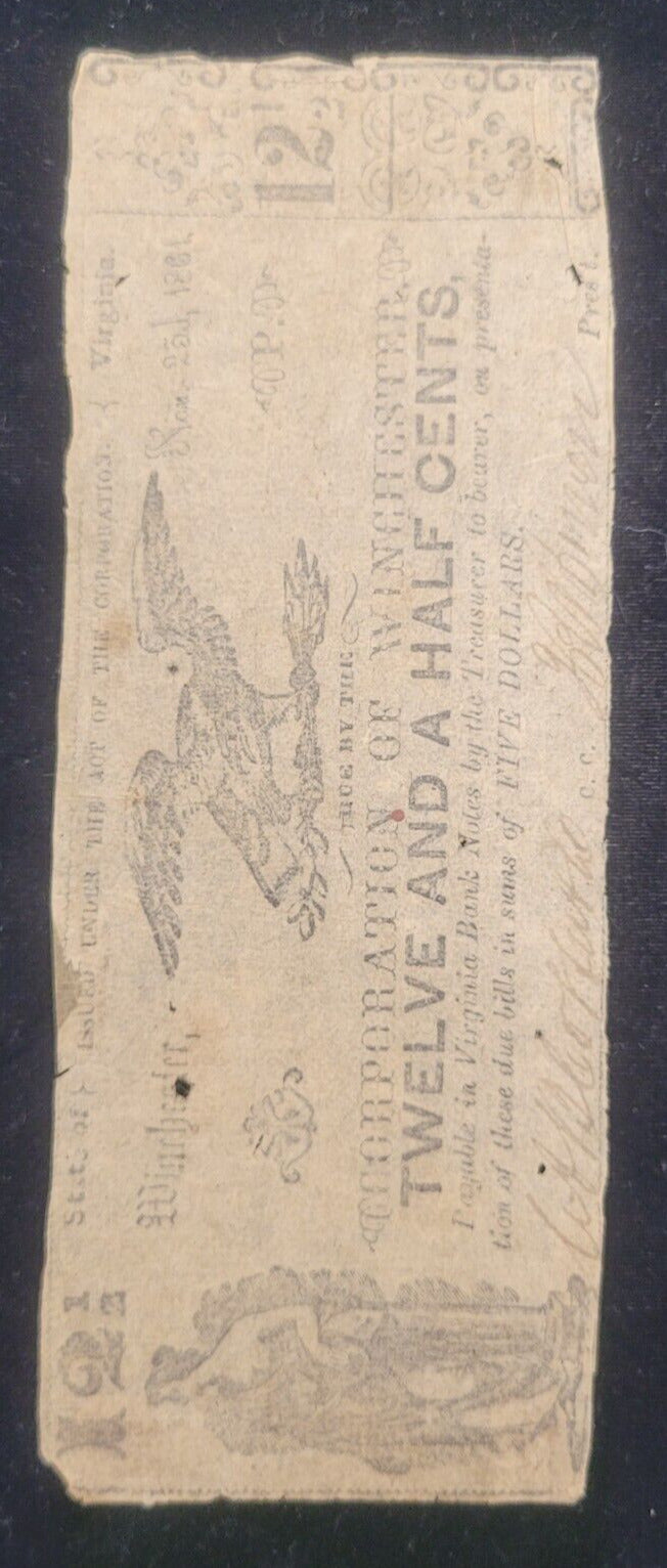 1861 12.5c Corporation of Winchester, Virginia Obsolete Currency Bank Note