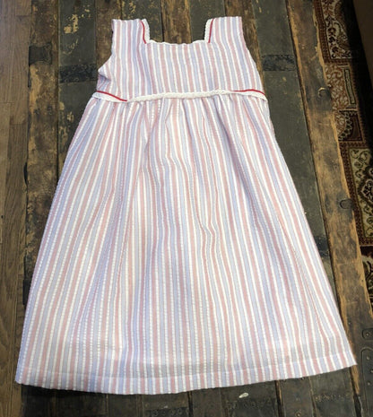 The Oaks Apparel Company Red White Blue Seersucker Girls Size 7 Lined Sundress