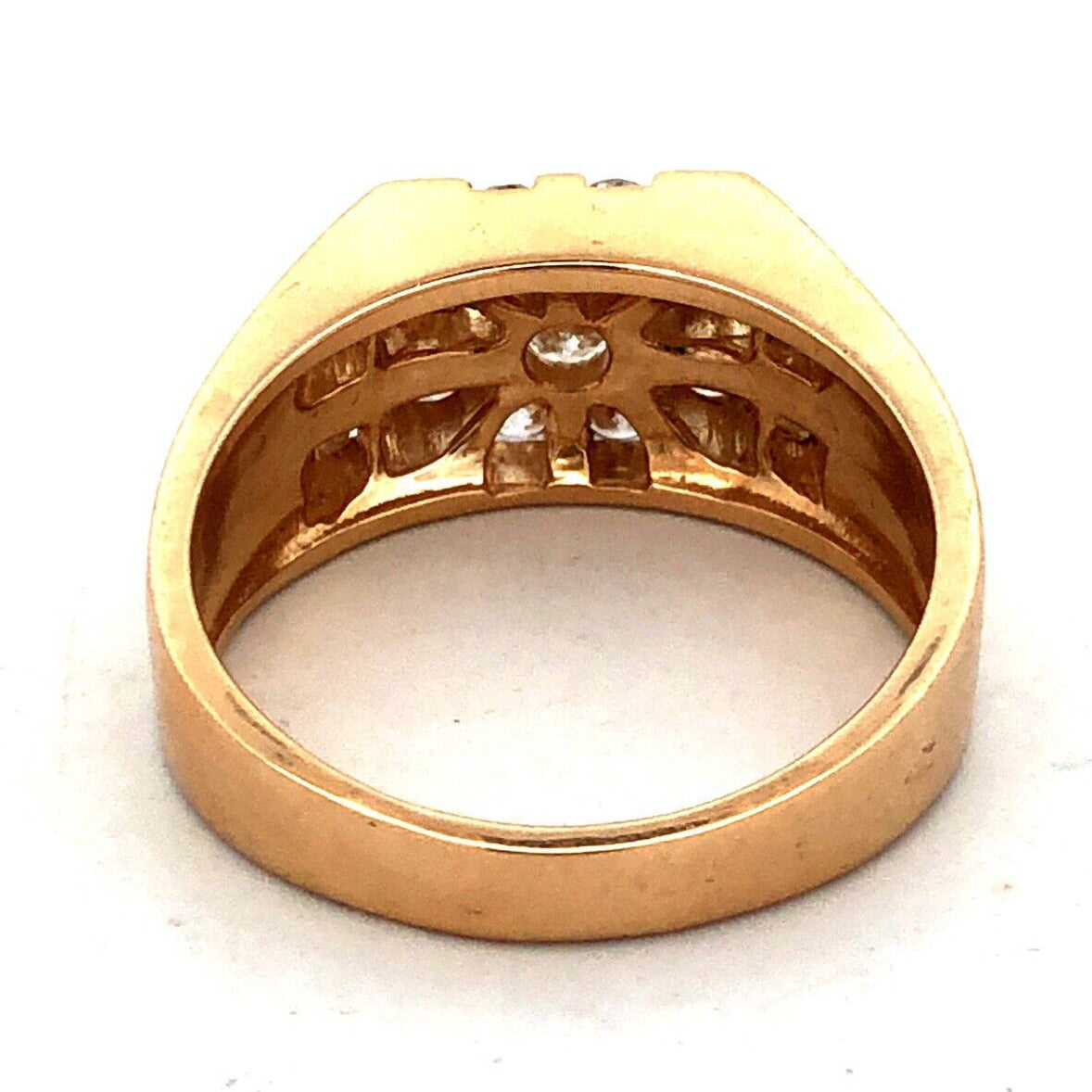 Estate Unisex 14K Yellow Gold Round Diamond Cluster Flower Square Statement Ring